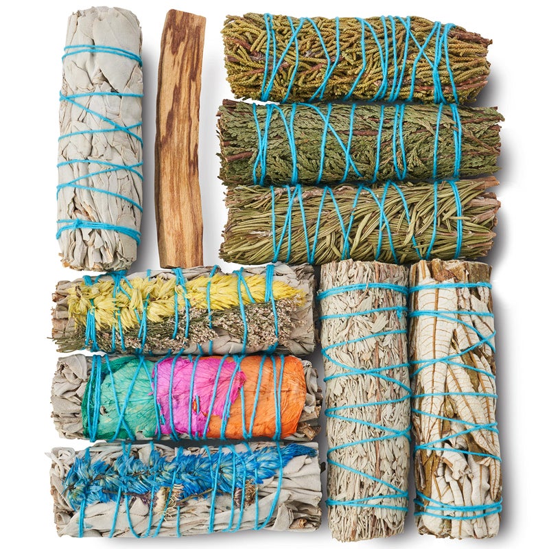 BLUE RIVER SAGE 10 Sage Smudge Sticks ~ White Sage, Rosemary, Cedar, Juniper, Palo Santo, 3 Flower Sages, Blue Sage, Yerba Santa | Smudge Kit Unique Natural Sage Bundles Sustainably Sourced Smudging Cleansing - Image 1
